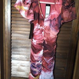 BEBE Everly Shirred Ruffle dress